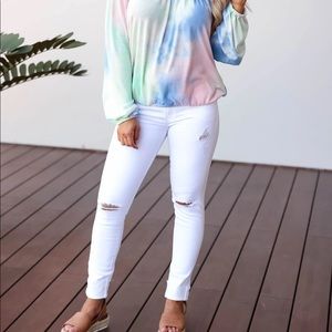 KAN CAN RAW HEM JEANS - WHITE